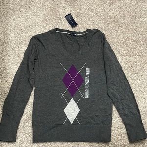 Tommy Hilfiger womens gray argyle sweater size medium